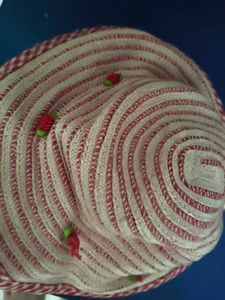 Red &amp; White Striped Bucket Hat with Flower Accents