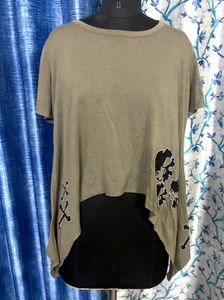Backless Skull detail patchwork T shirt