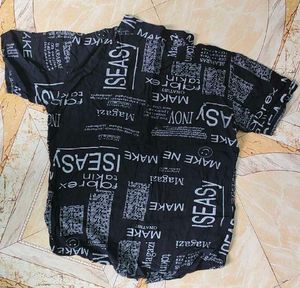 Black Newspaper Print Short Sleeve Shirt