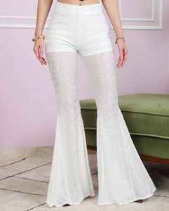 White Lace Flared Pants