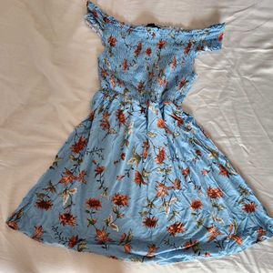 Blue Floral Off-Shoulder Smocked Top