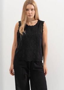 Black Embroidered Sleeveless Top
