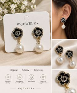 Elegant Pearl & Flower Dangle Earrings