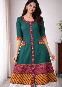 Green Embroidered Cotton Kurta