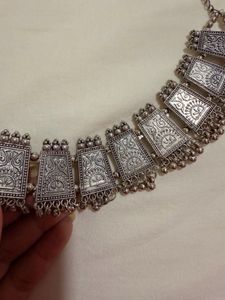 Oxidized Silver Choker Necklace