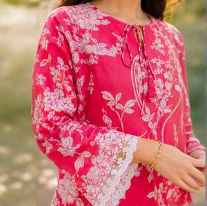 Vibrant Pink Floral Print Short Kurta