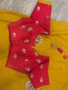 Yellow Saree with Red Embroidered Blouse