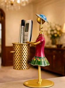 Decorative Metal Figurine Pen Holder
