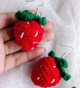 Crocheted Strawberry Earrings