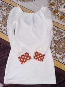 Backless White Sheer Sleeve Dress