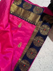 Vibrant Pink Embroidered Silk Saree