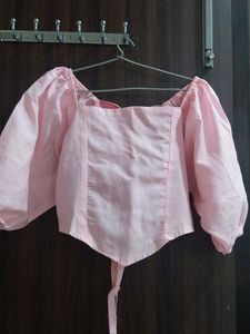 Chic Pink Square Neck Puff Sleeve Top