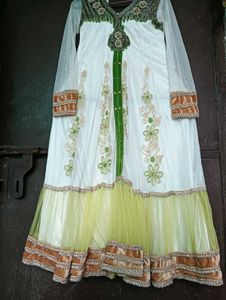Embellished White &amp; Green Dress