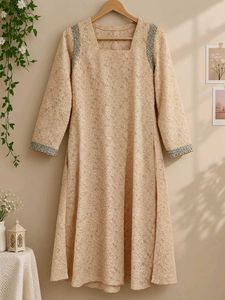 Beige Floral Lace Kurti |