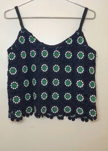 Spaghetti Strap Navy Blue Crop Top