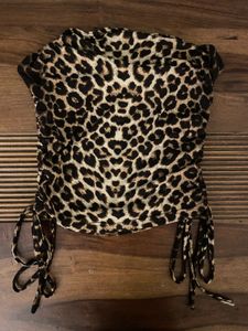 leopard print tube top with drawstrings