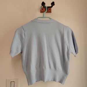 Cute Pastel Blue Button Front Top | Soft Stretch