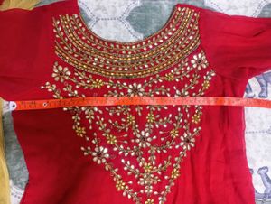 Red &amp; Golden Plazzao Dress