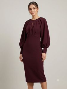 Stylish Burgundy Puff Sleeve Dress