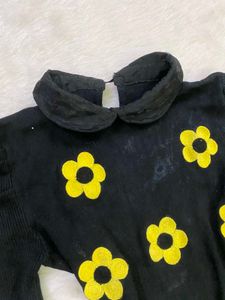 Black Floral Turtleneck Top