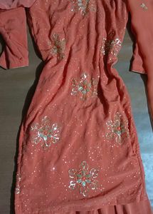 Elegant Coral Kurta Set with Dupatta