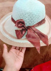 Woven Sun Hat with Polka Dot Bow