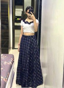 Navy Blue lehnga with white blouse