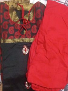 Elegant Black & Red Kurti Set