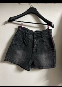 Washed Black Denim Shorts