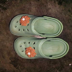 Pale Green Platform Clogs with Flower Charms