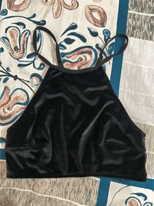 H&M XS Velvet Halter Neck Crop Top