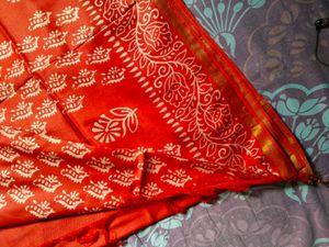 Vibrant Red Block Print Saree