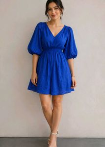 Blue V-Neck Dress