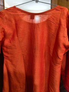 Embroidered Orange Kurta with Teal Dupatta