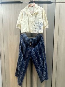 blue and white Floral Embroidered coord Set