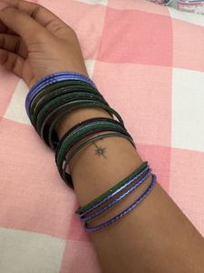 Chatpate Blue &amp; Green Glitter Bangles Set