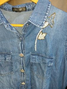 Denim Shirt Dress with Embellishments