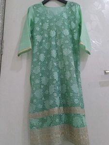 Elegant Mint Green Chikankari Kurta with matching