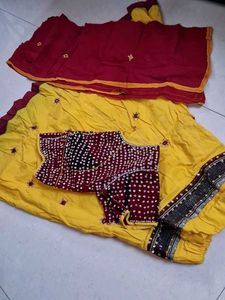 Navratri yellow maroon baby girl lehenga