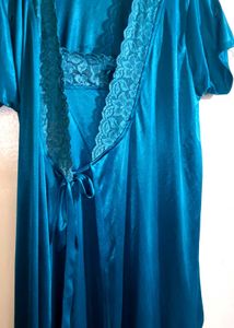 Vintage Teal Lace Trim Nightgown