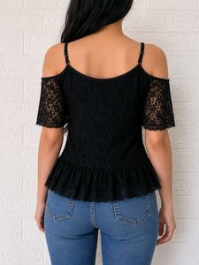 Chic Black Cold Shoulder Lace Top
