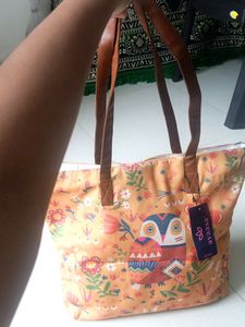 Avaasa Owl 🦉 Printed Orenge Tote Bag Party Wear