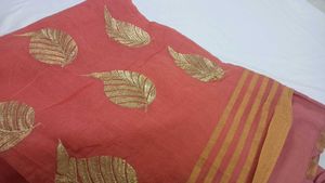 Elegant Pink Saree with Gold Leaf