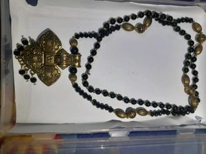 Black Beaded Necklace with Pendant