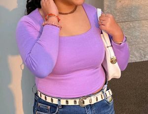 Purple Square Neck Ribbed Crop Top