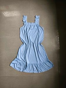 Light Blue Ruffled Strap Dress