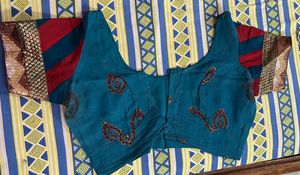 Teal &amp; Pink Embellished Saree