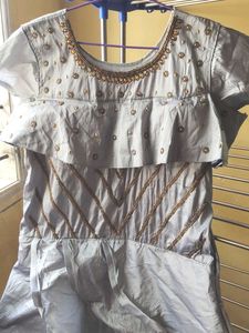 Elegant Grey Ruffled Ethnic Gown