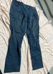 Navy Blue Straight Leg Pants Low Waist
