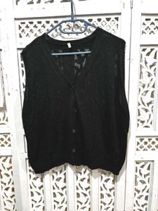 💝Black Sleeveless Button-Up Knit Vest G